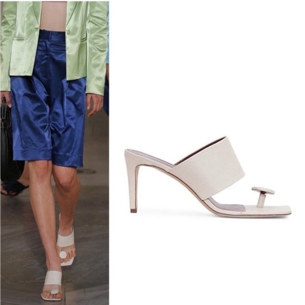 New STAUD Luna Square Toe Heel Sandals in Cream Size 36.5 / US 6.5